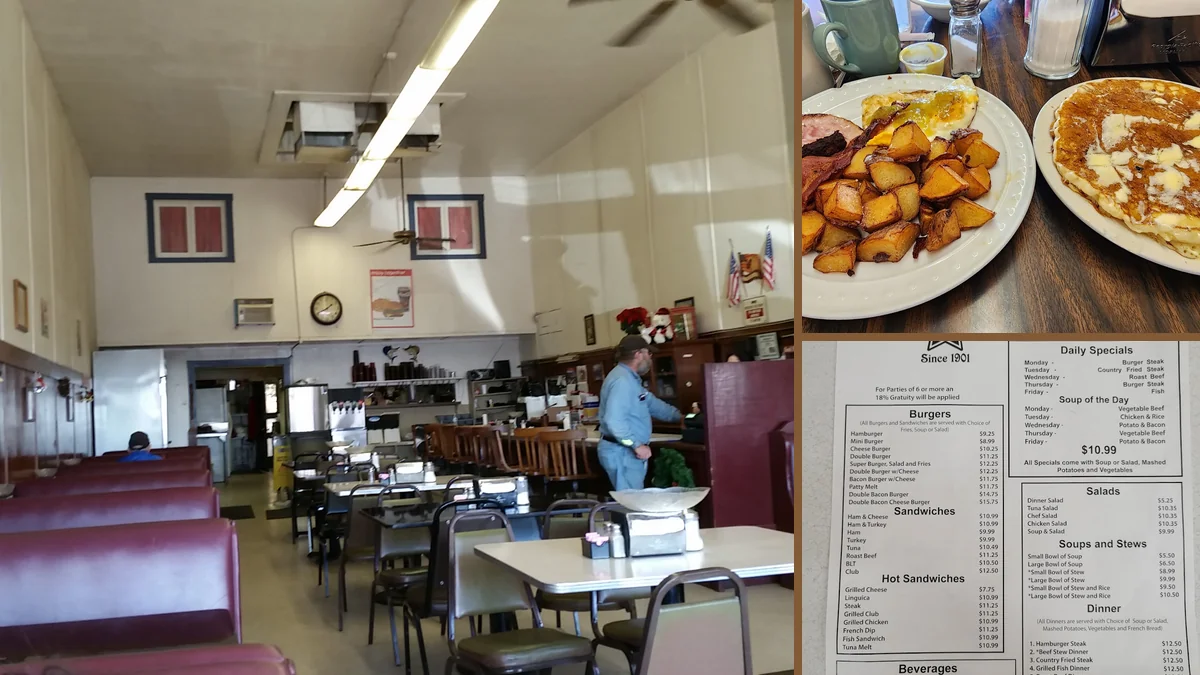 Counter seating in a cozy breakfast restaurant.
